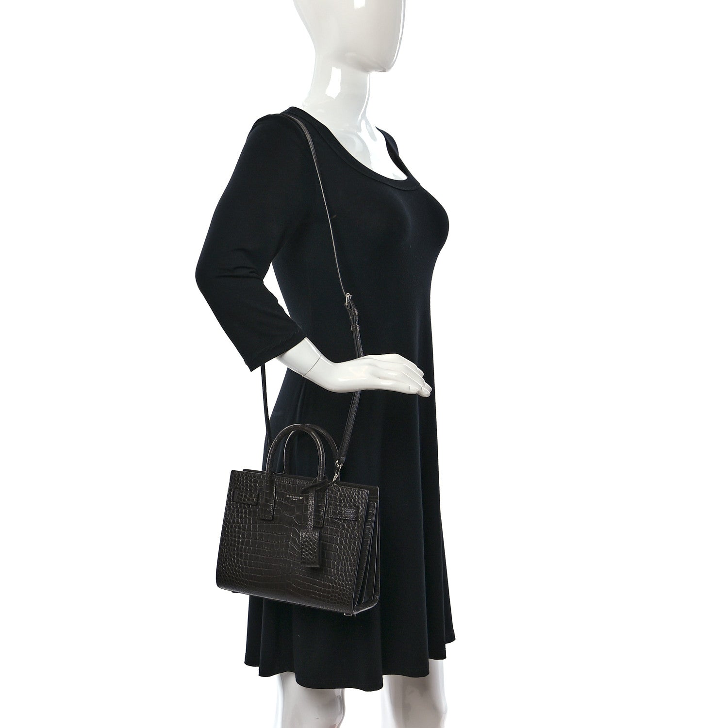 Saint Laurent Calfskin Crocodile Embossed Nano Sac De Jour Dark Brown 2 of 9