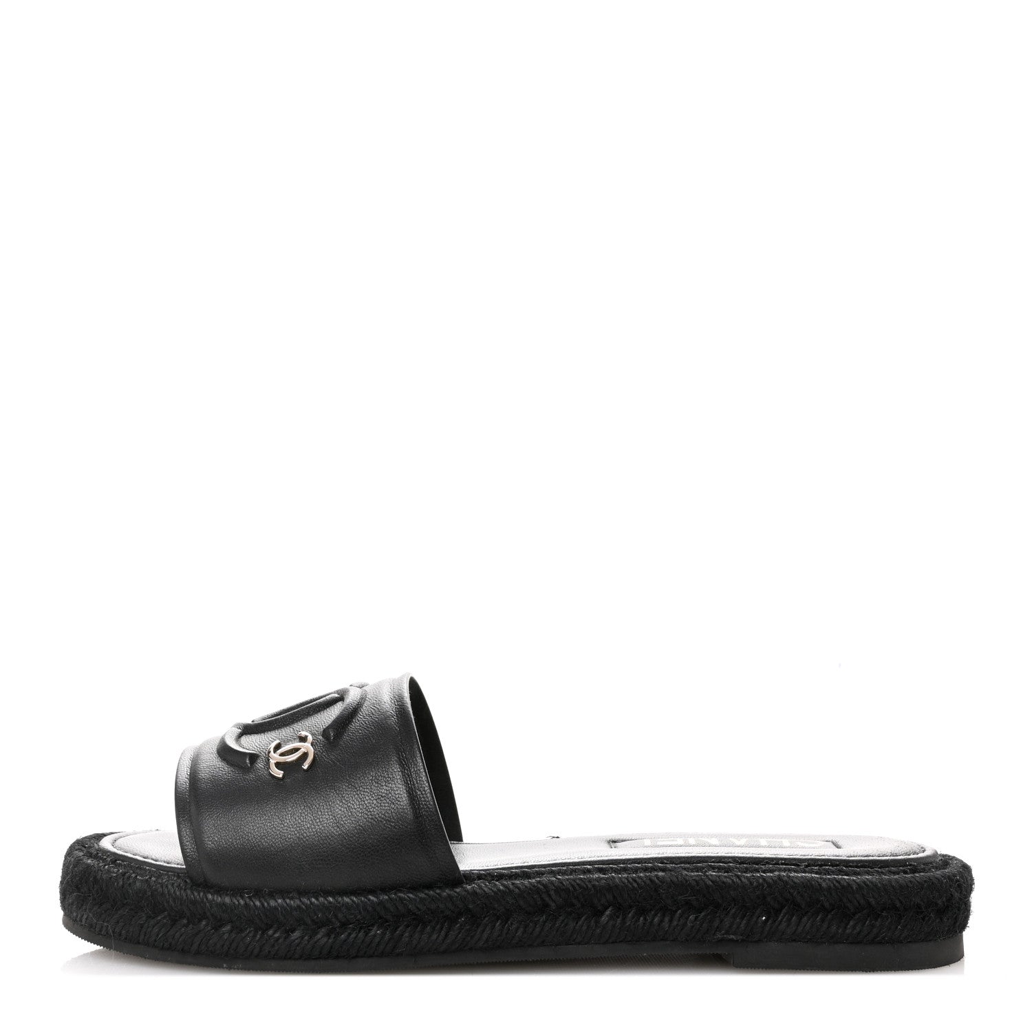 Chanel Lambskin Espadrille Mule Sandals 38 Black 1 of 10