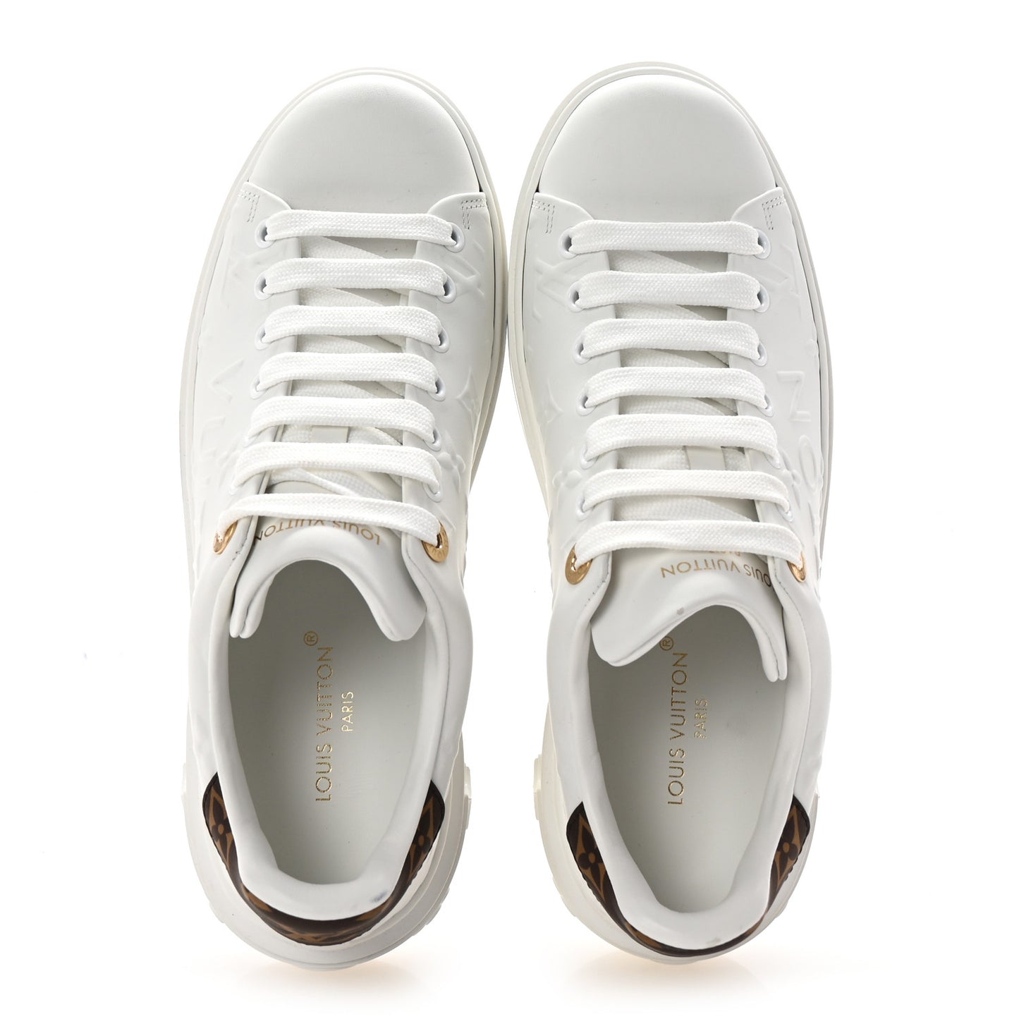 Lambskin Embossed Monogram Time Out Sneakers 38 White