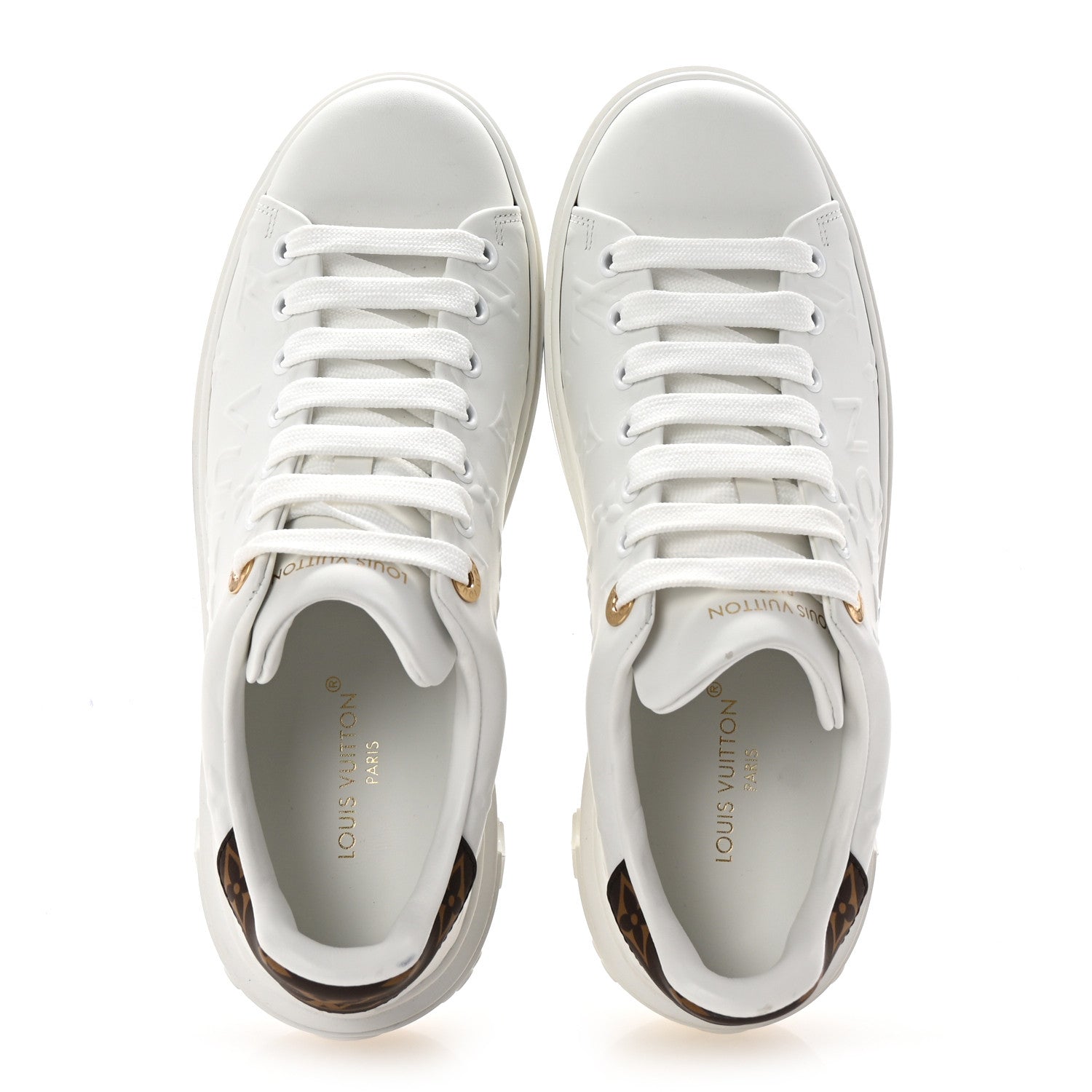 Louis Vuitton Lambskin Embossed Monogram Time Out Sneakers 38 White 2 of 9