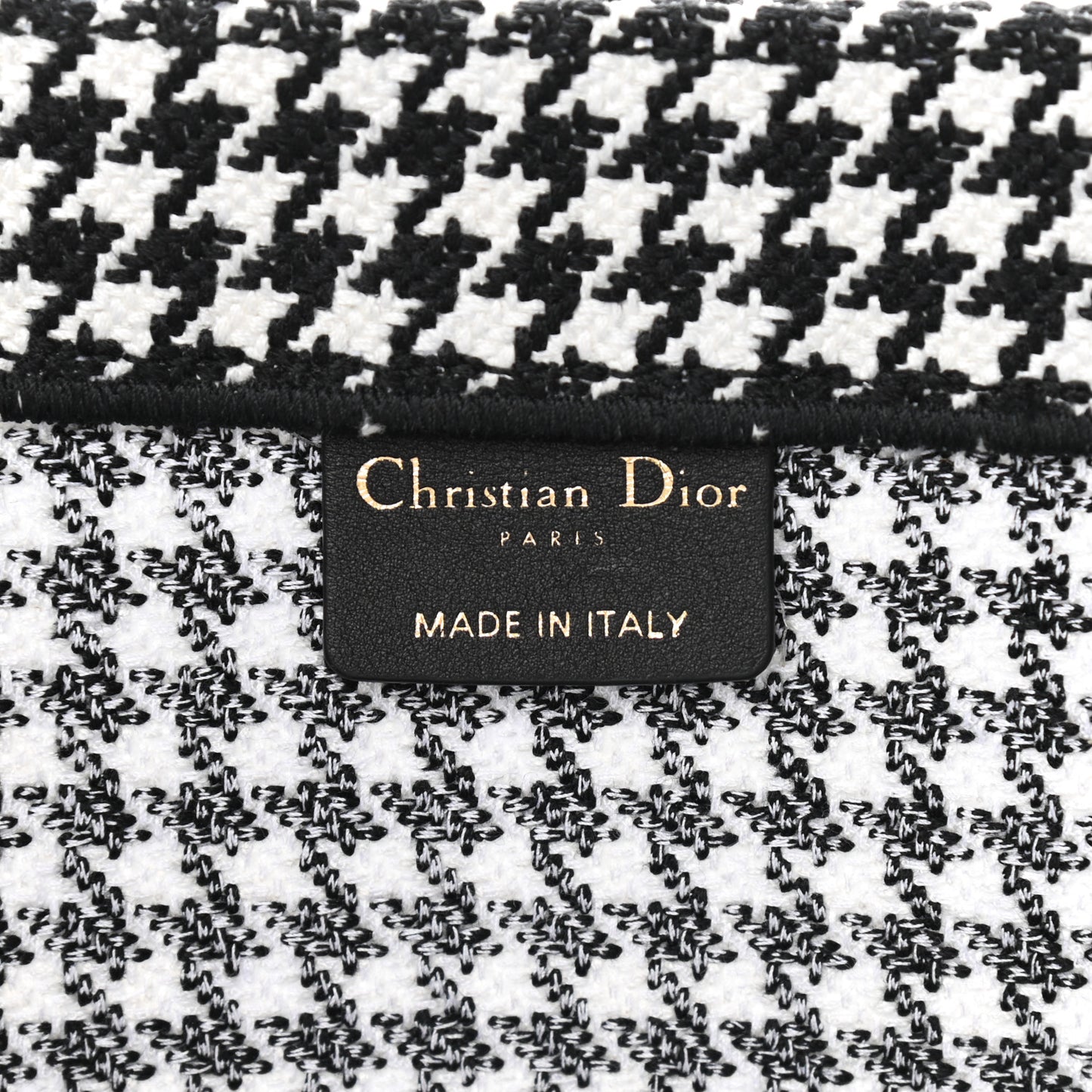 Canvas Houndstooth Embroidered Book Tote Black White