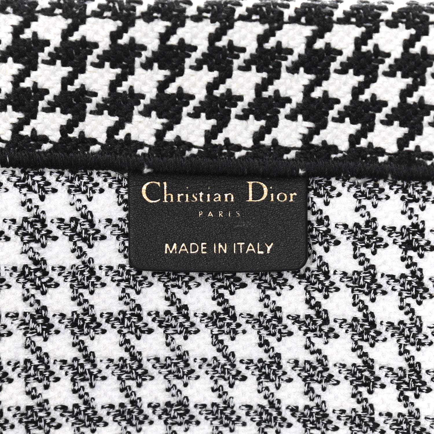 Christian Dior Canvas Houndstooth Embroidered Book Tote Black White 6 of 10