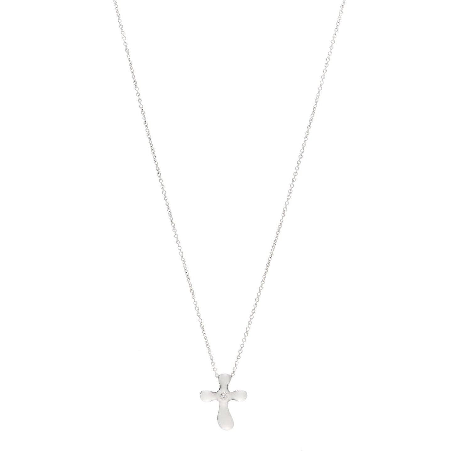 Sterling Silver Diamond Elsa Peretti Cross Pendant Necklace