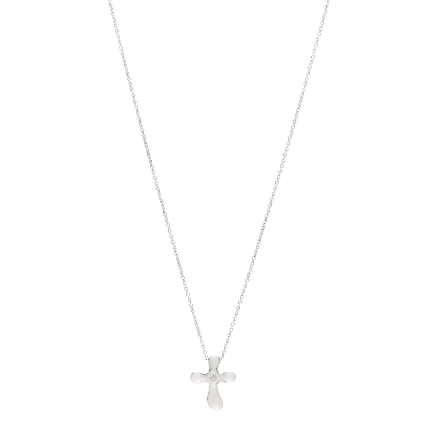 Tiffany Sterling Silver Diamond Elsa Peretti Cross Pendant Necklace 1 of 6