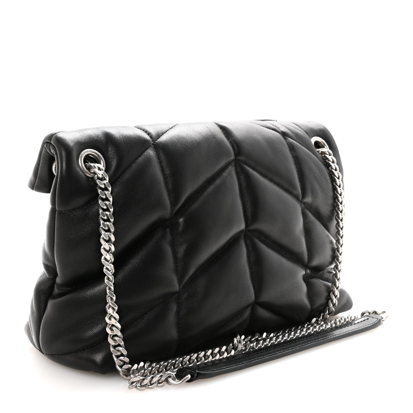 Lambskin Quilted Small Loulou Puffer Monogram Chain Satchel Black