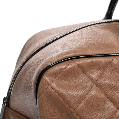 Chanel Caviar Patent Quilted Large Bowler Bag Beige Black 17 of 27
