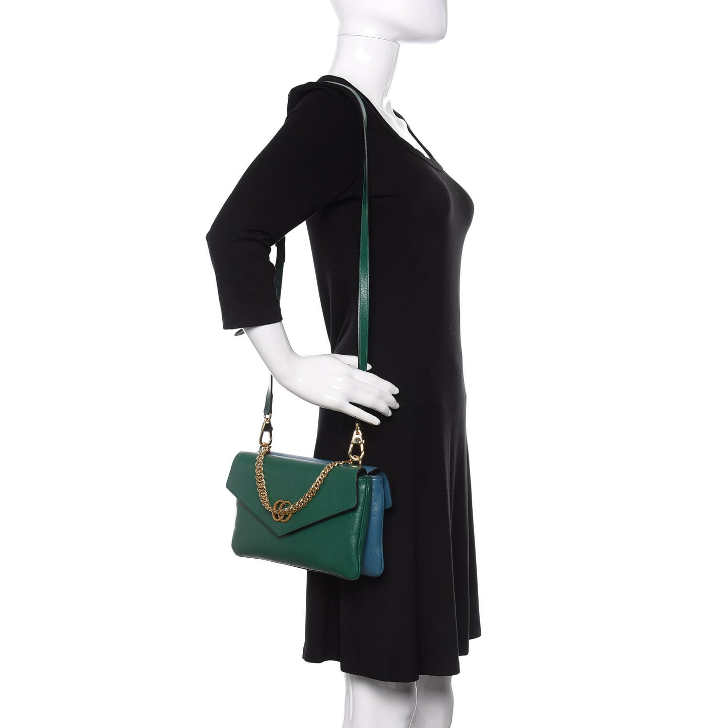 Calfskin Medium Thiara Double Envelope Shoulder Bag Blue Green