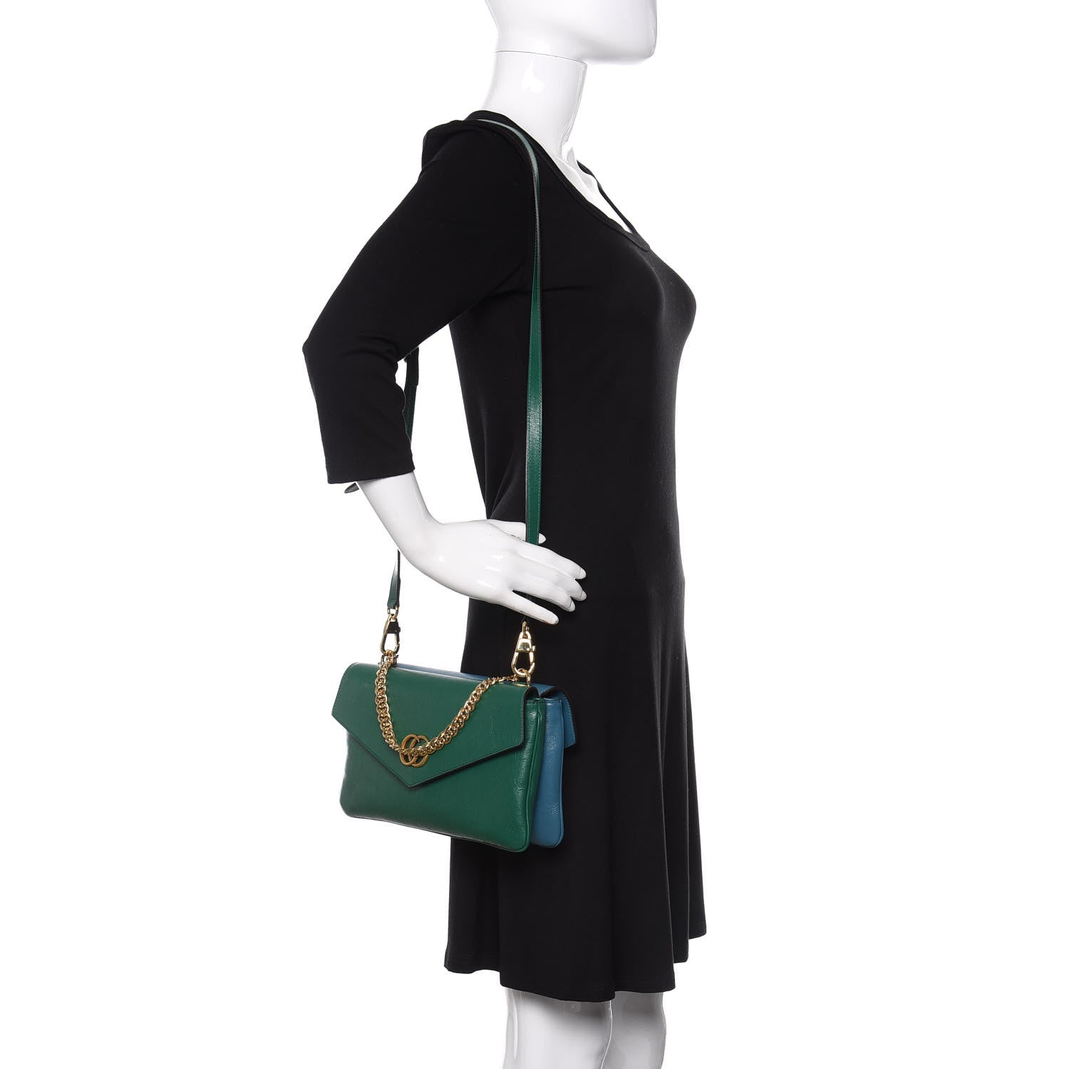 Gucci Calfskin Medium Thiara Double Envelope Shoulder Bag Blue Green 2 of 10
