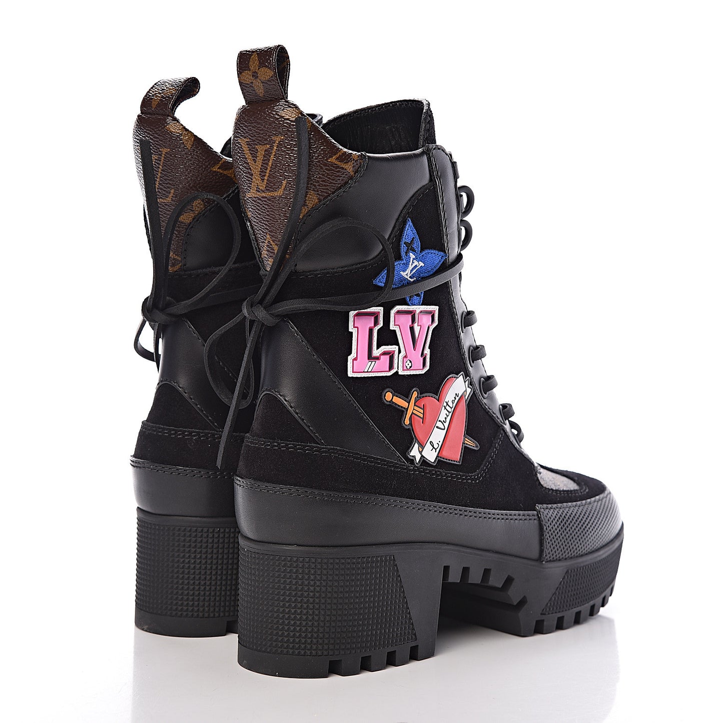 Suede Calfskin Monogram LV Black Heart Laureate Platform Desert Boots 37 Black