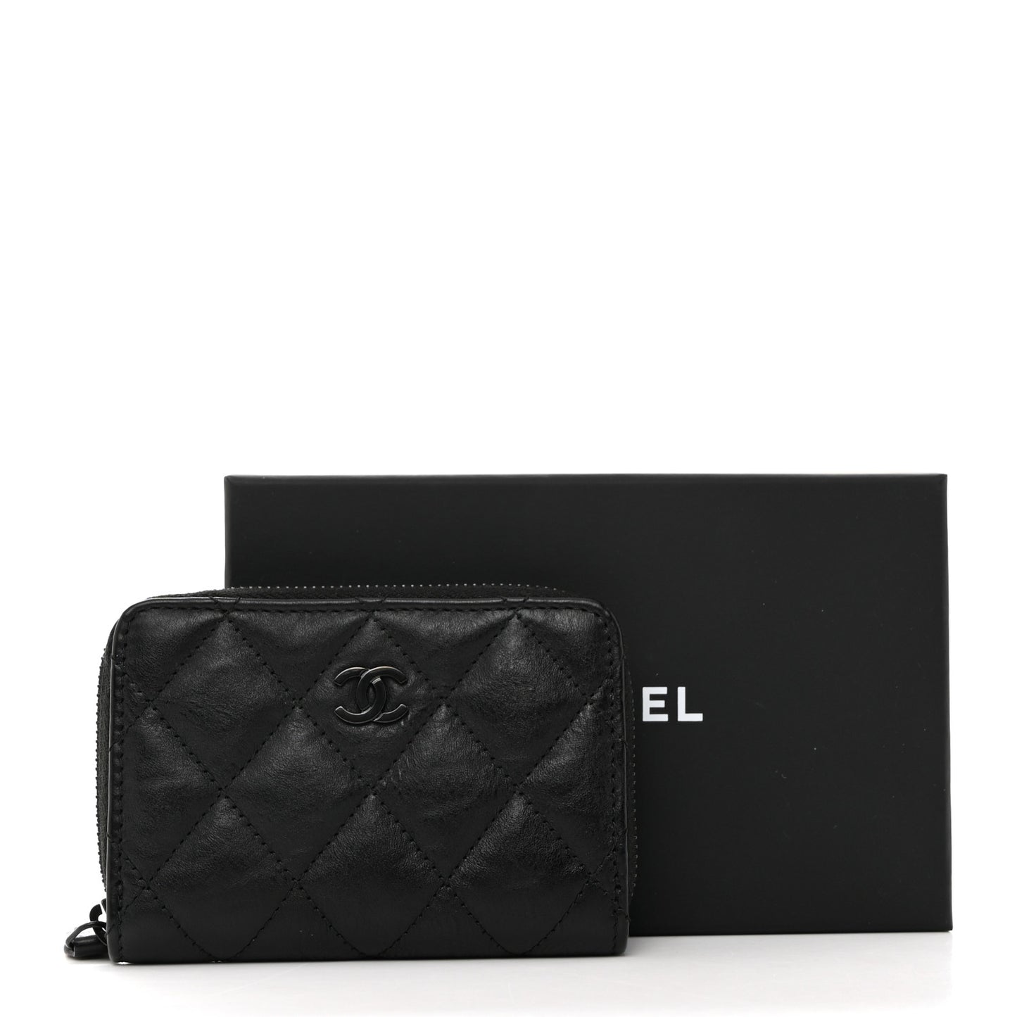 Calfskin Quilted Zip Coin Purse So Black