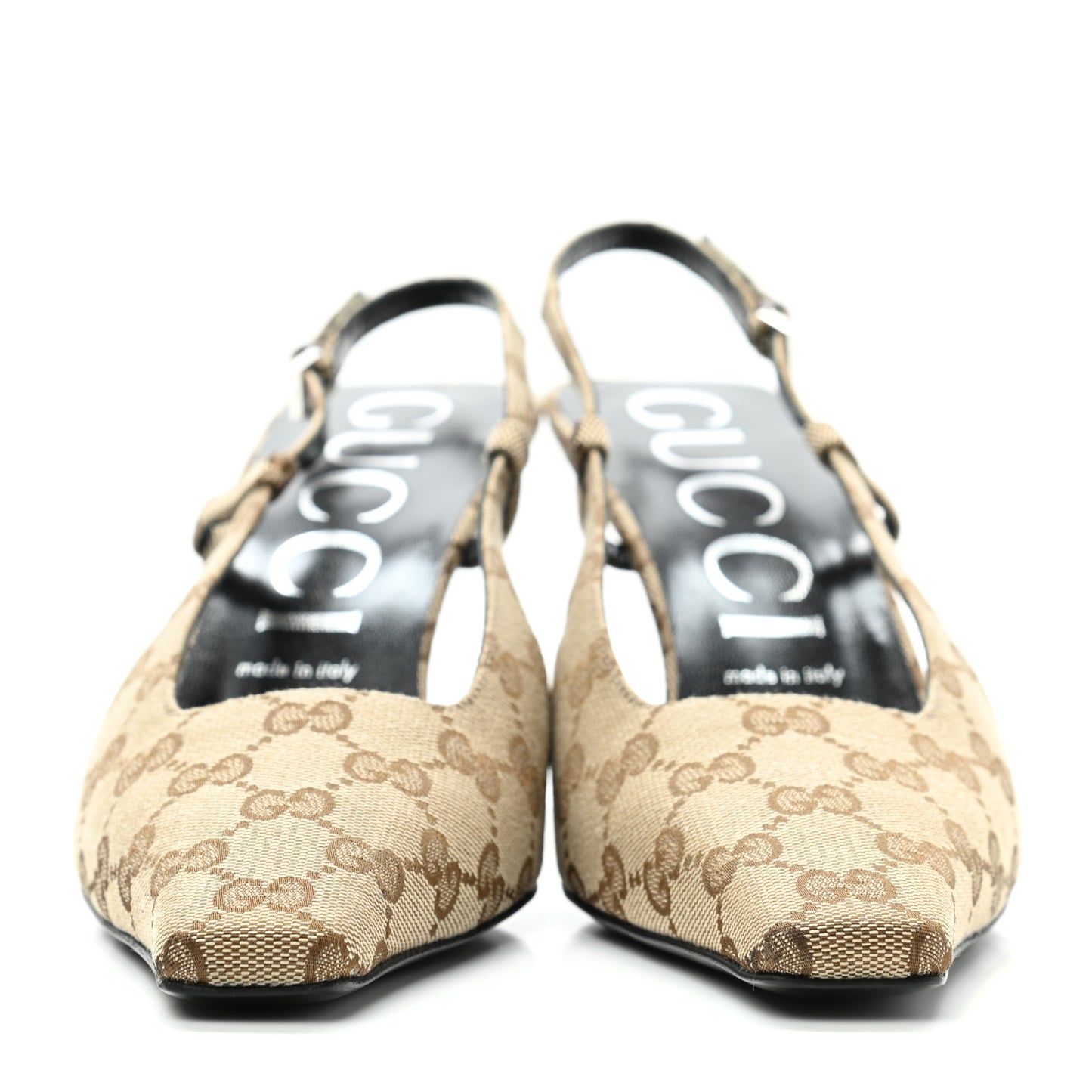 Monogram Malga Kid Square G 75mm Slingback Pumps 40 Beige Ebony New Acero