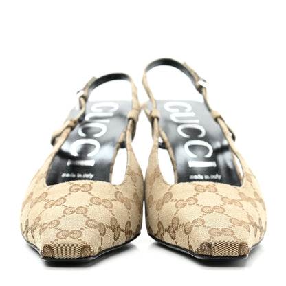 Gucci Monogram Malga Kid Square G 75mm Slingback Pumps 40 Beige Ebony New Acero 2 of 7
