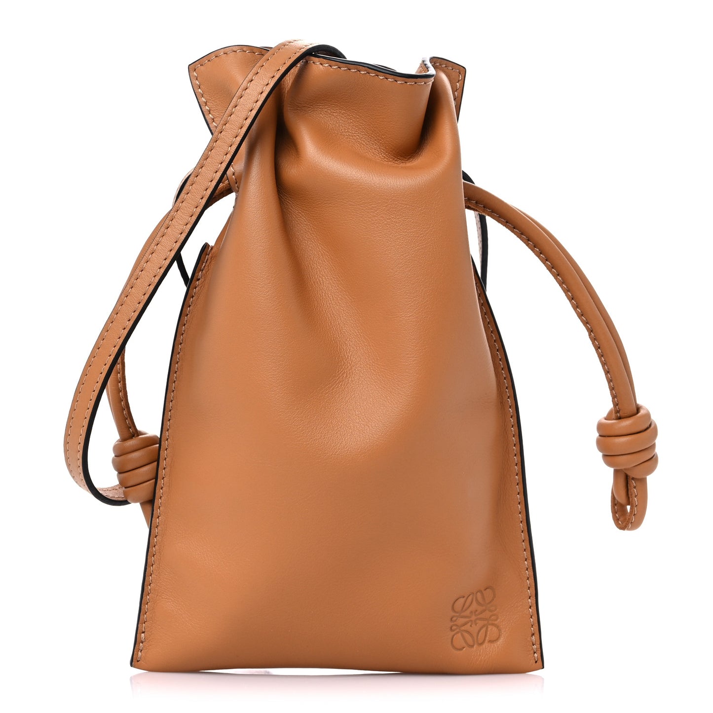 Calfskin Mini Drawstring Flamenco Knot Crossbody Bag Warm Desert