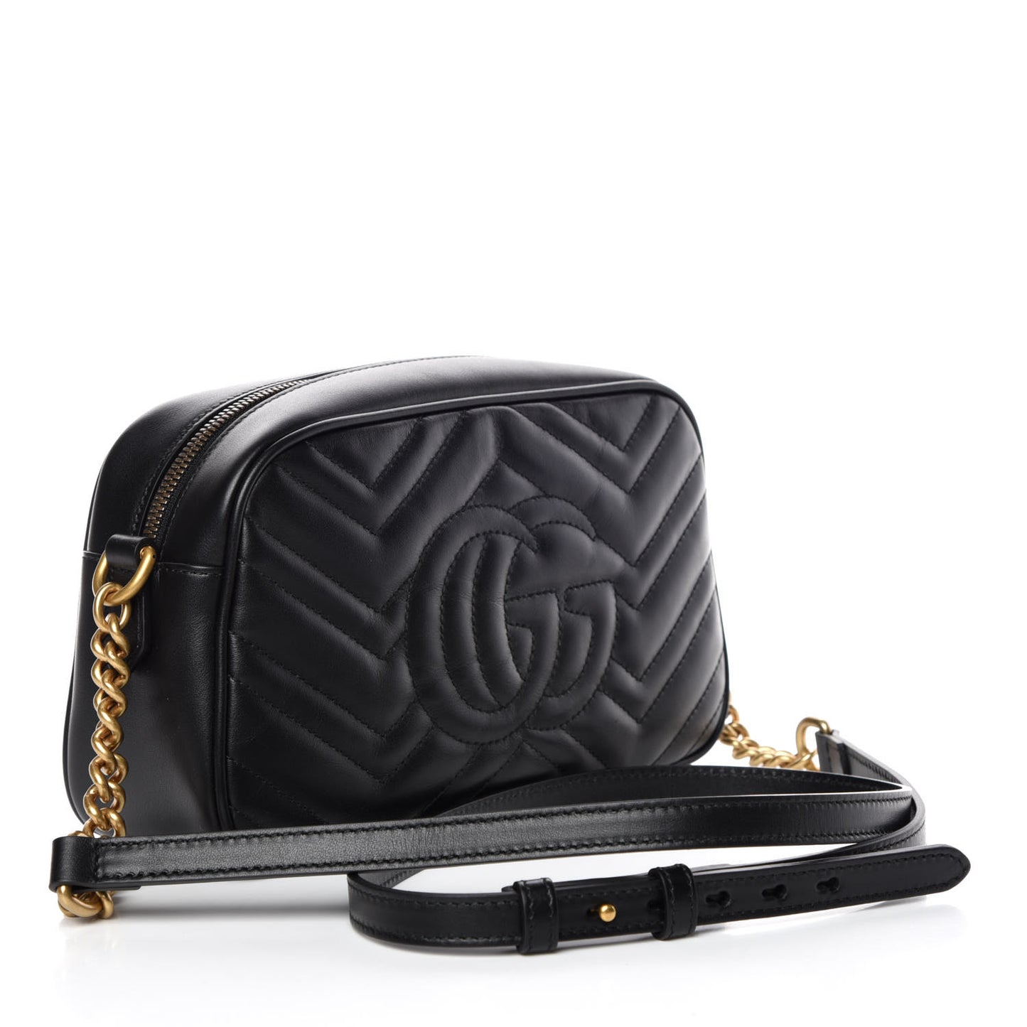 Calfskin Matelasse Small GG Marmont Chain Shoulder Bag Black