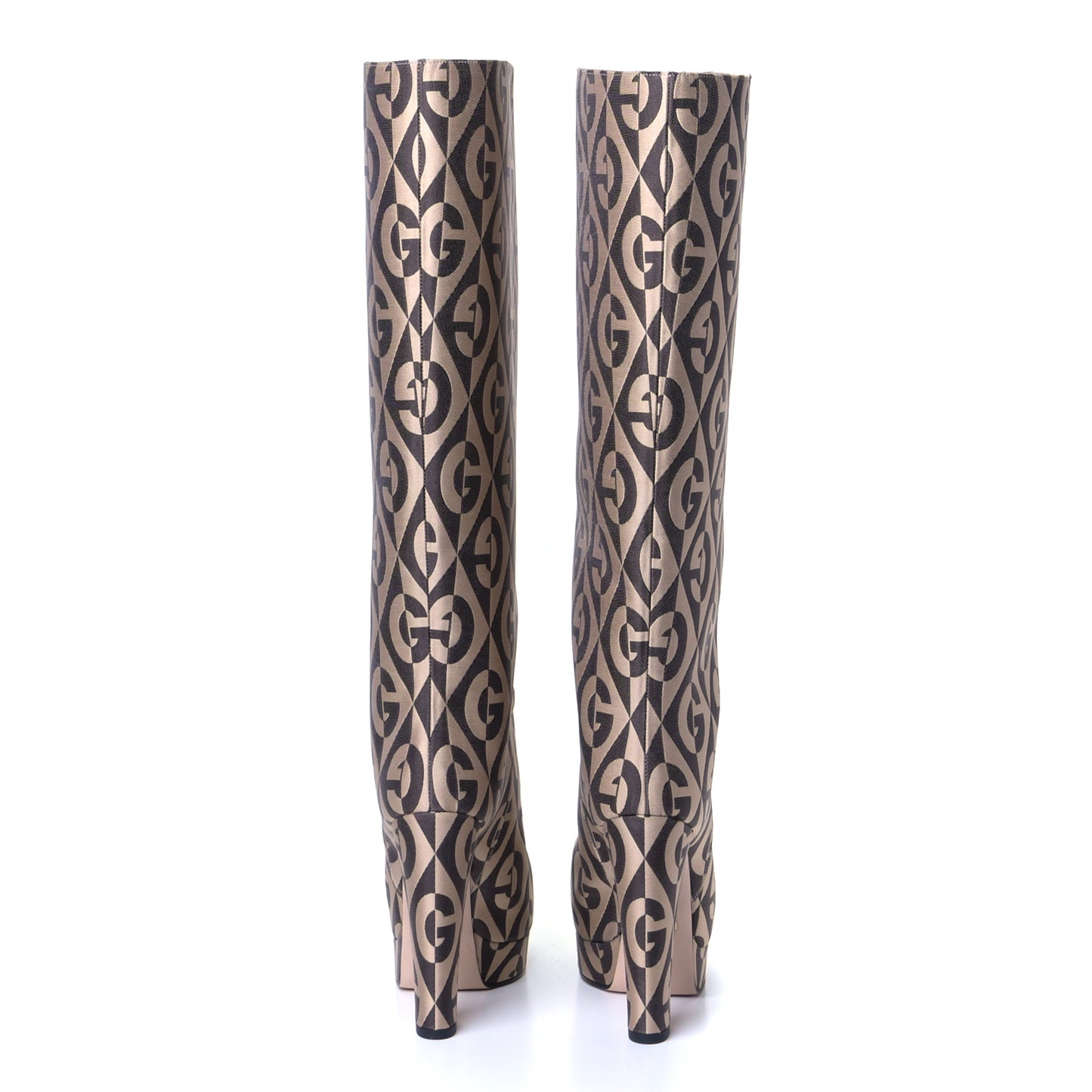 Fabric G Rhombus Print Platform Boots 36 Beige Cocoa