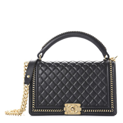 Chanel Calfskin Quilted New Medium Boy Top Handle Flap Black 1 of 10