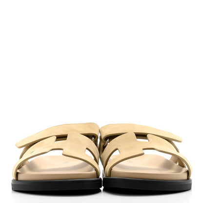 Hermes Suede Goatskin Womens Chypre Sandals 39 Beige Lin 2 of 10
