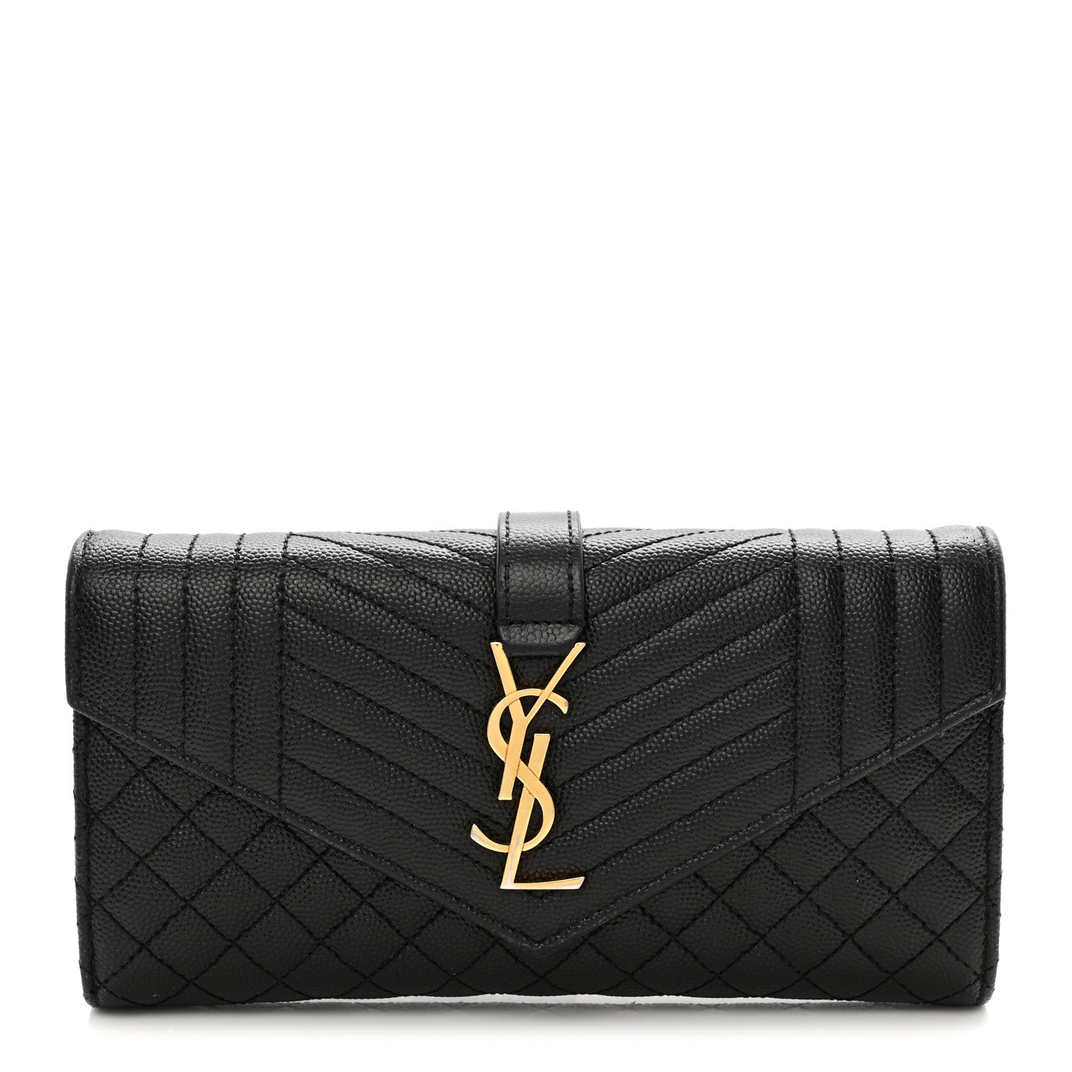 Saint Laurent Grain De Poudre Mixed Matelasse Triquilt Large Monogram Wallet Black 1 of 12