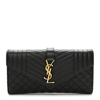 Saint Laurent Grain De Poudre Mixed Matelasse Triquilt Large Monogram Wallet Black 1 of 12