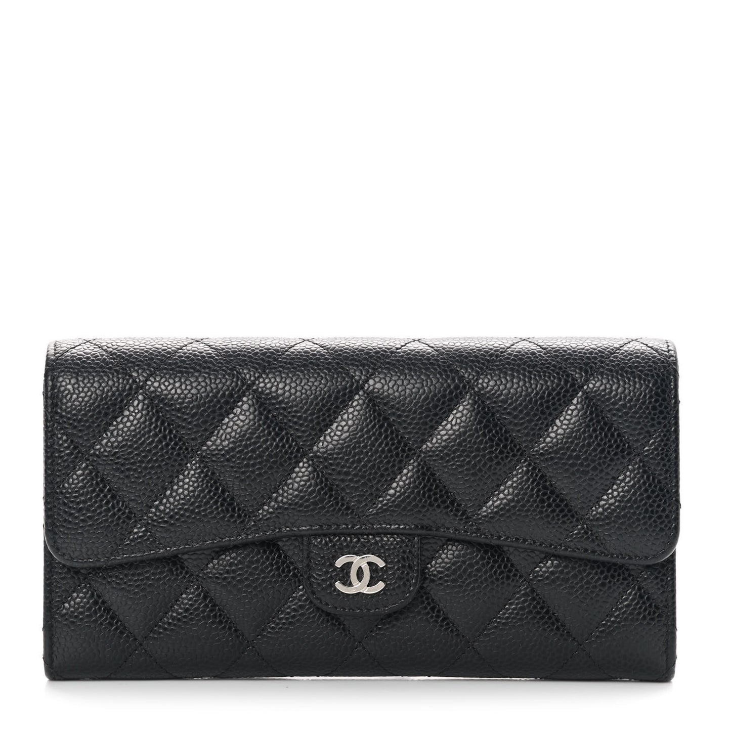 Caviar Quilted Large Gusset Flap Wallet Black
