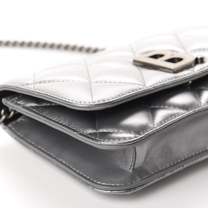 Balenciaga Metallic Calfskin Quilted Touch B Wallet On Chain Silver 6 of 9