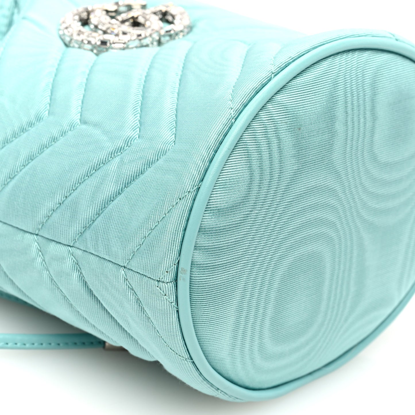 Moire Fabric Calfskin Crystal Matelasse Mini GG Marmont 2.0 Bucket Bag Dark Ocean Wave Crystal