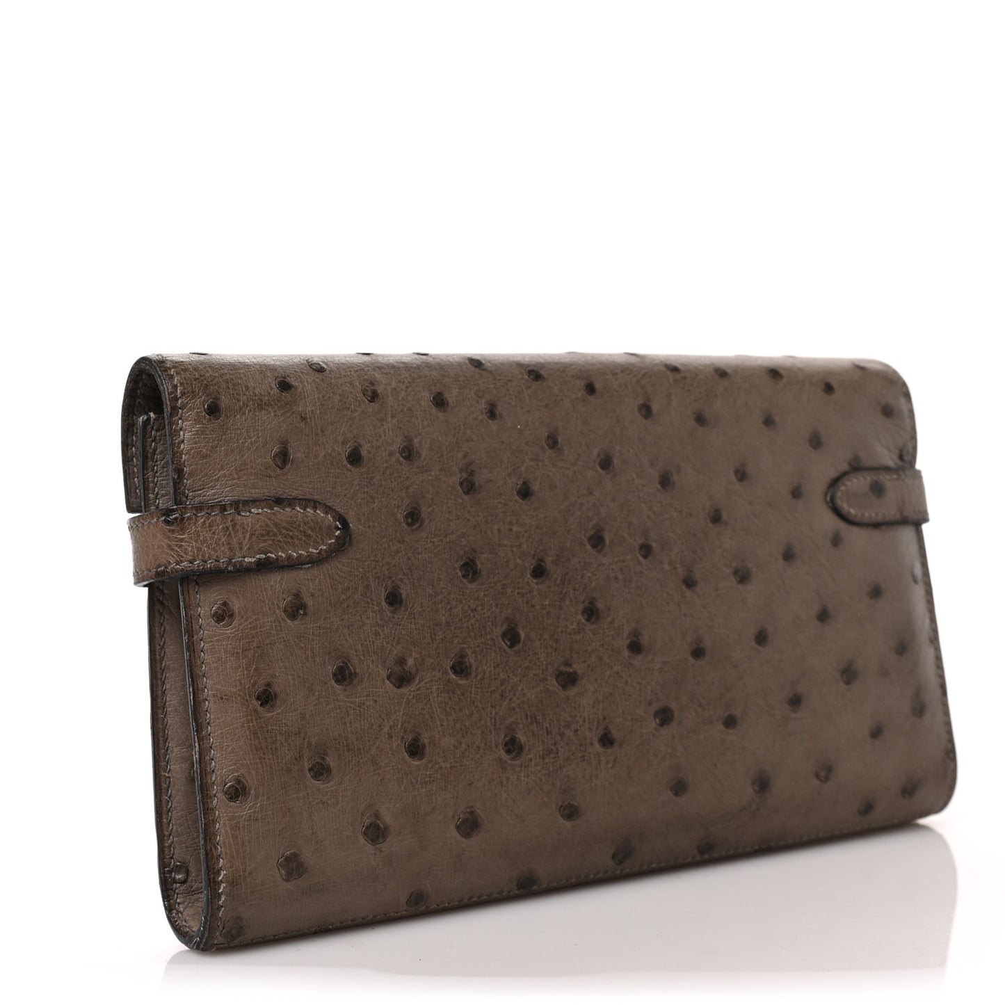 Ostrich Kelly Longue Wallet Gris Tourterelle
