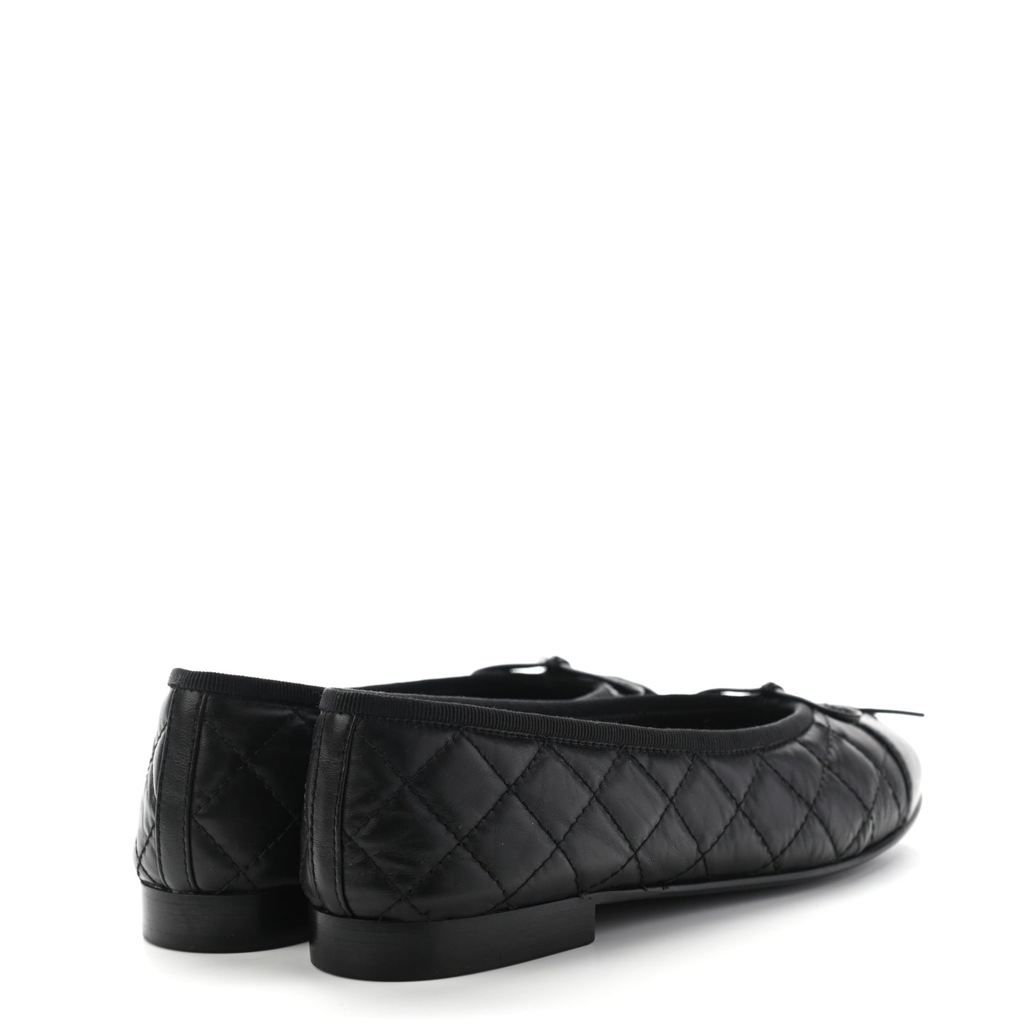 Aged Calfskin Quilted CC Cap Toe Ballerina Flats 37 Black