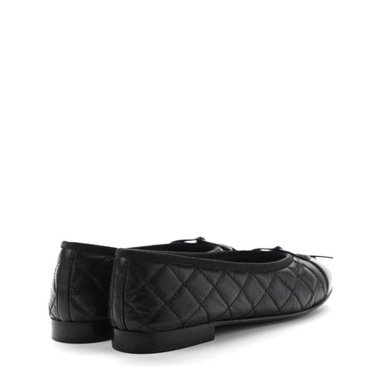 Chanel Aged Calfskin Quilted CC Cap Toe Ballerina Flats 37 Black 4 of 6