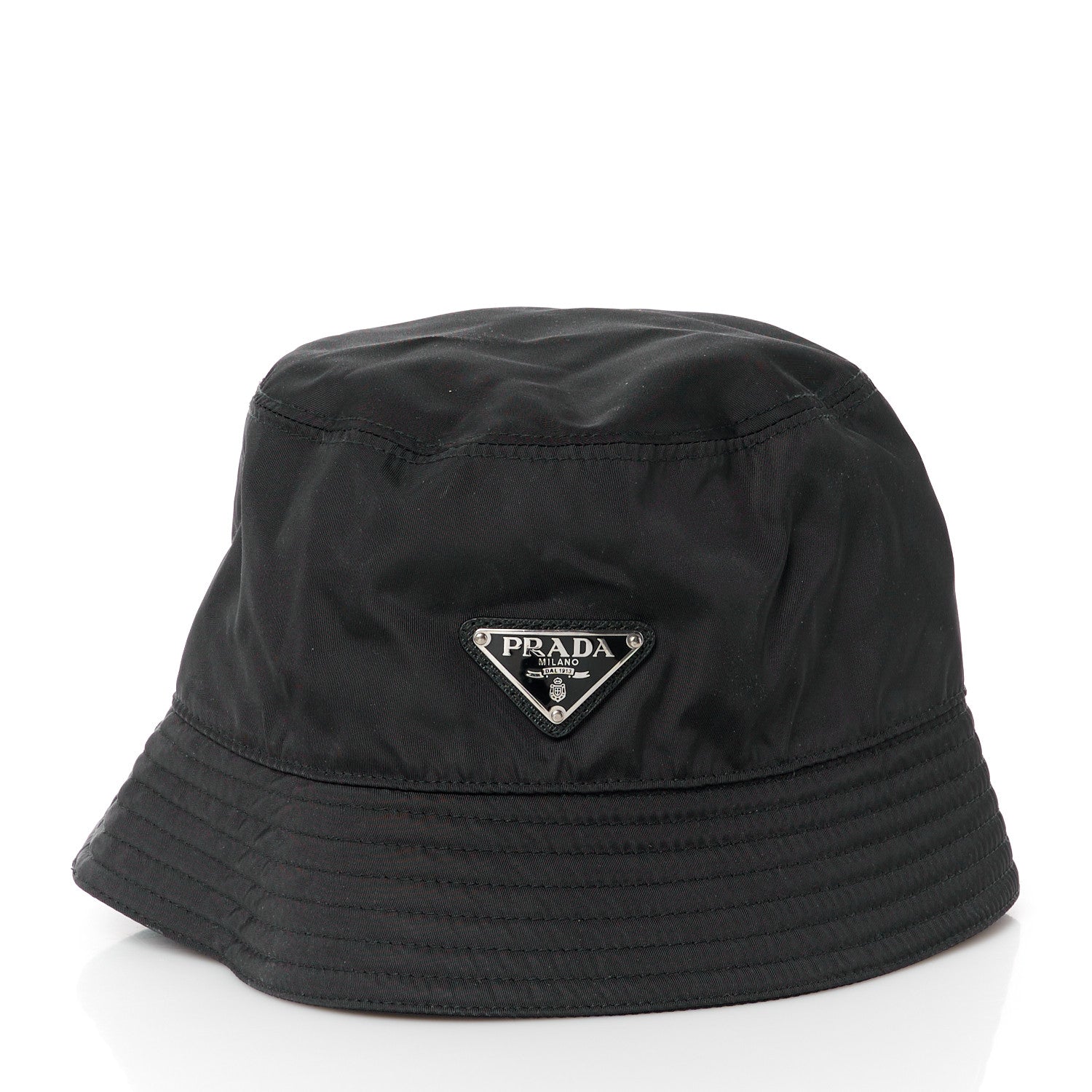 Prada Re-Nylon Metal Triangle Logo Womens Bucket Hat M Black 3 of 9