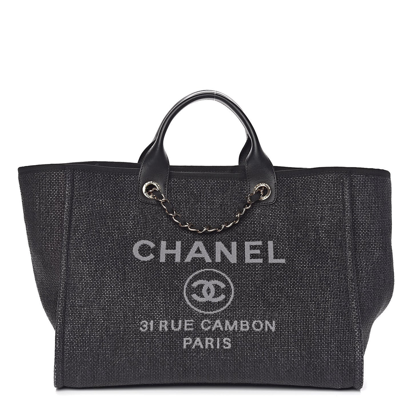 Woven Straw Raffia Large Deauville Tote Black