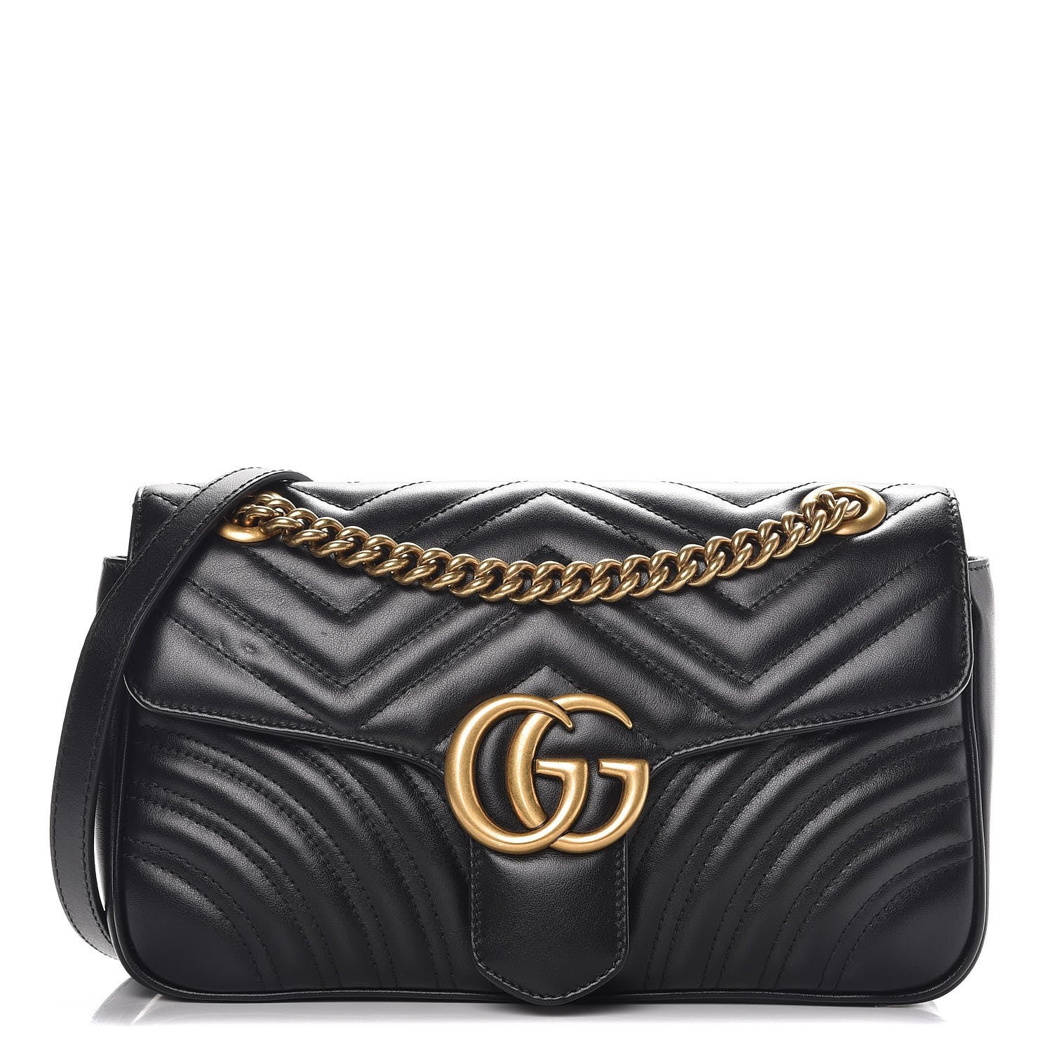 Gucci Calfskin Matelasse Small GG Marmont Shoulder Bag Black 1 of 19