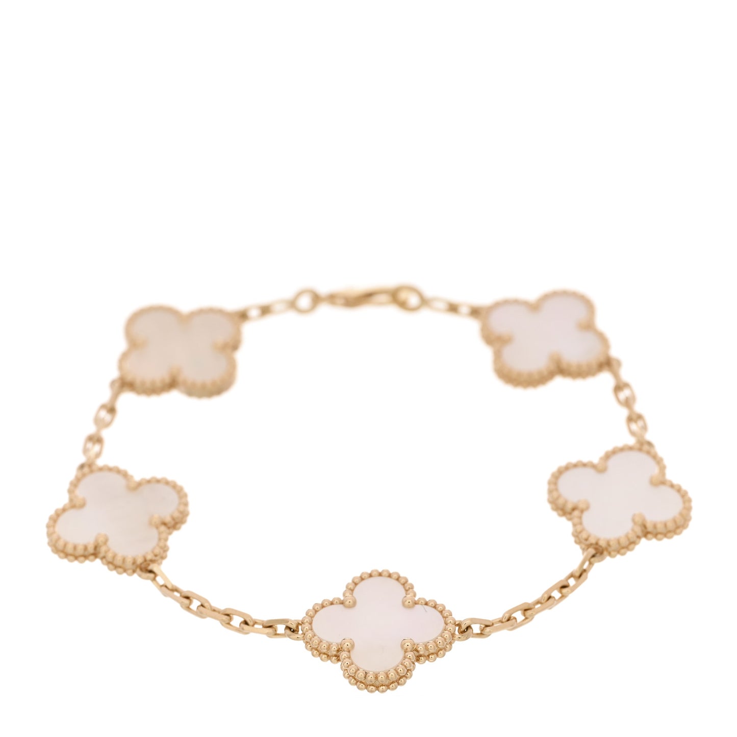 18K Yellow Gold Mother of Pearl 5 Motifs Vintage Alhambra Bracelet