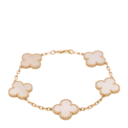 Van Cleef & Arpels 18K Yellow Gold Mother of Pearl 5 Motifs Vintage Alhambra Bracelet 1 of 5