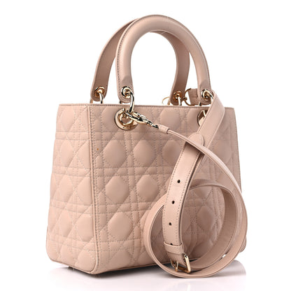 Christian Dior Lambskin Cannage Medium Lady Dior Beige 3 of 13