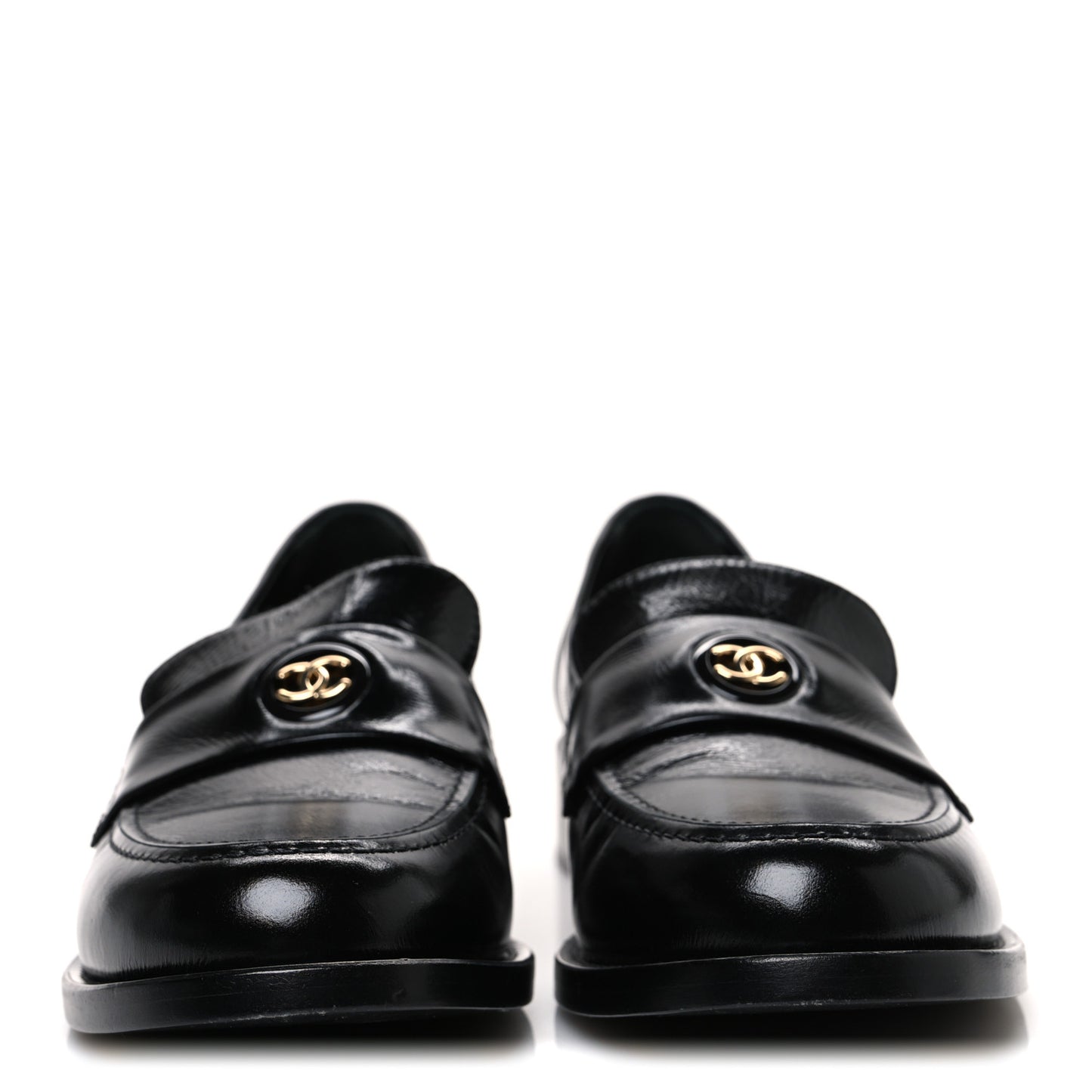 Shiny Calfskin Logo Loafers 38.5 Black
