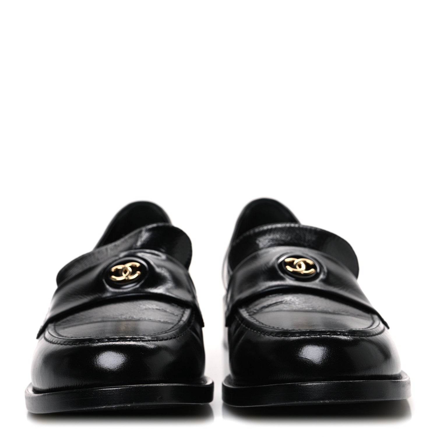 Chanel Shiny Calfskin Logo Loafers 38.5 Black 3 of 10