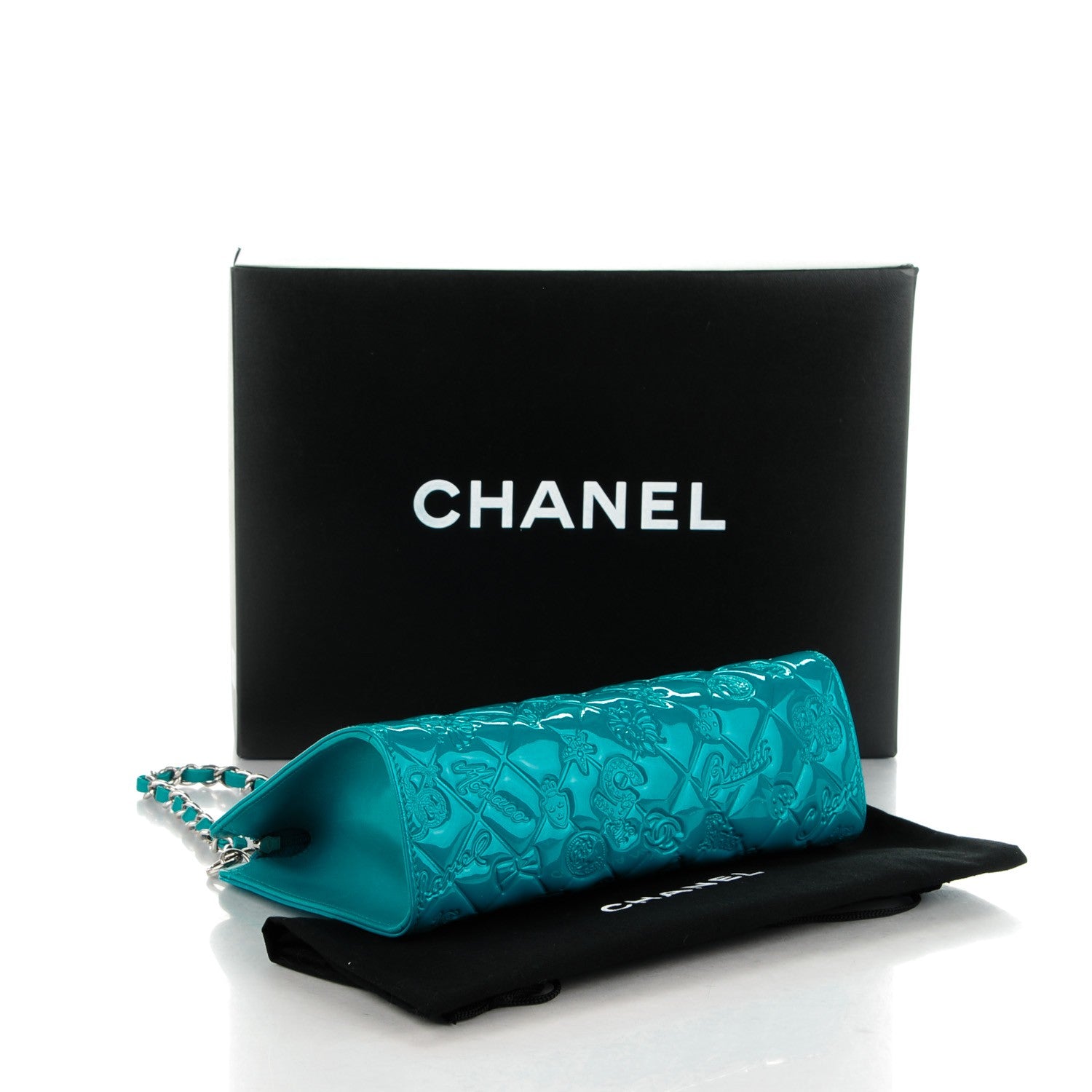 Chanel Patent Calfskin Lucky Symbols Pochette Turquoise 4 of 8