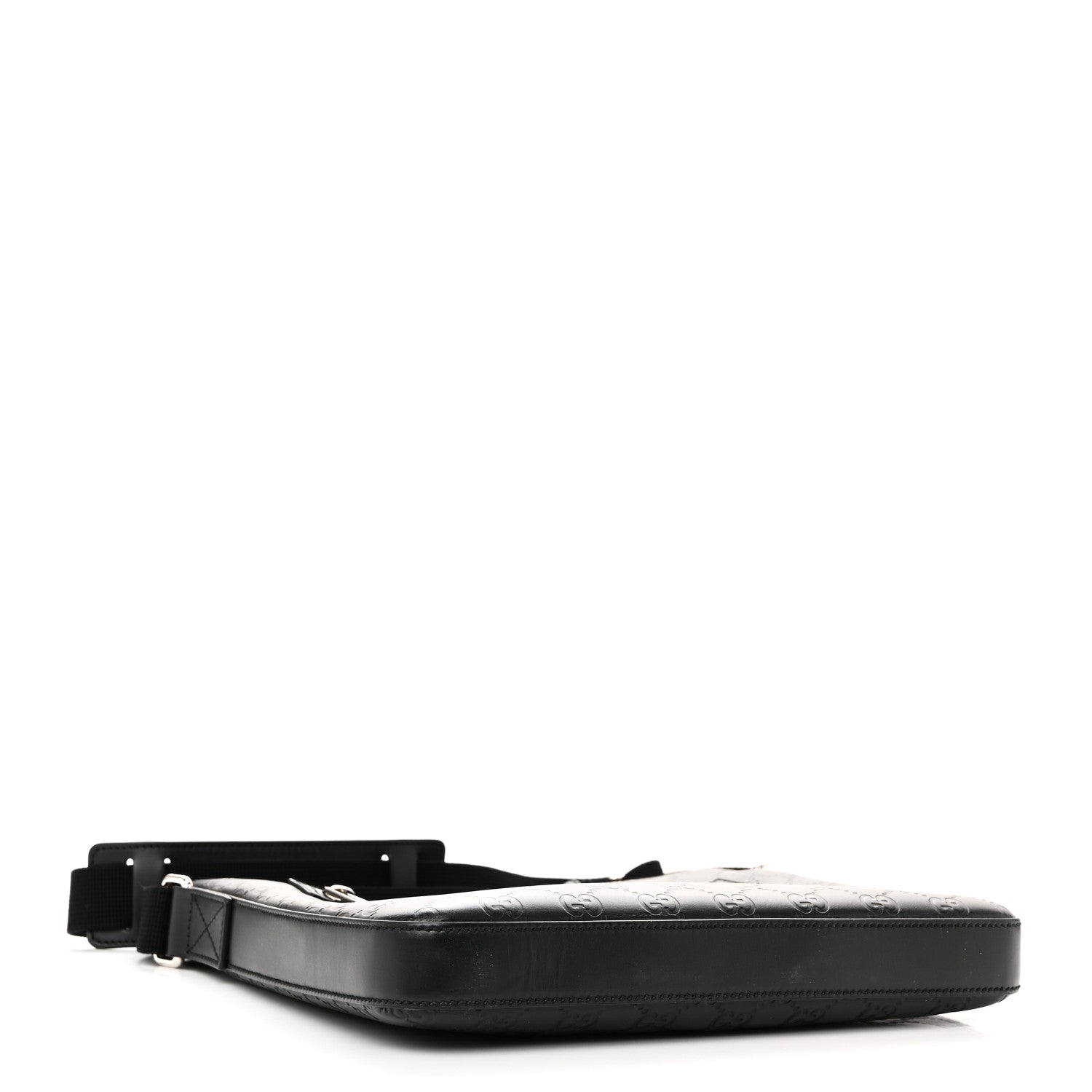 Gucci Guccissima Signature Medium Flat Messenger Bag Black 4 of 10