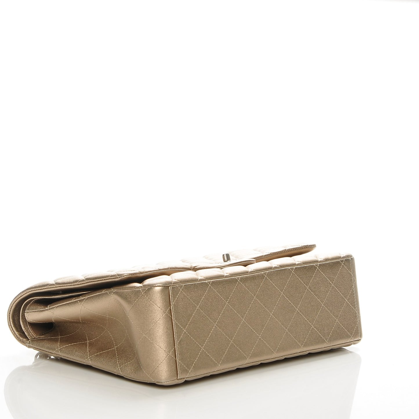Metallic Lambskin Quilted Maxi Double Flap Gold