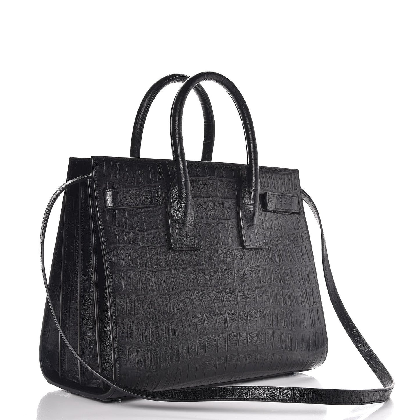 Croc Calfskin Embossed Small Sac de Jour Black