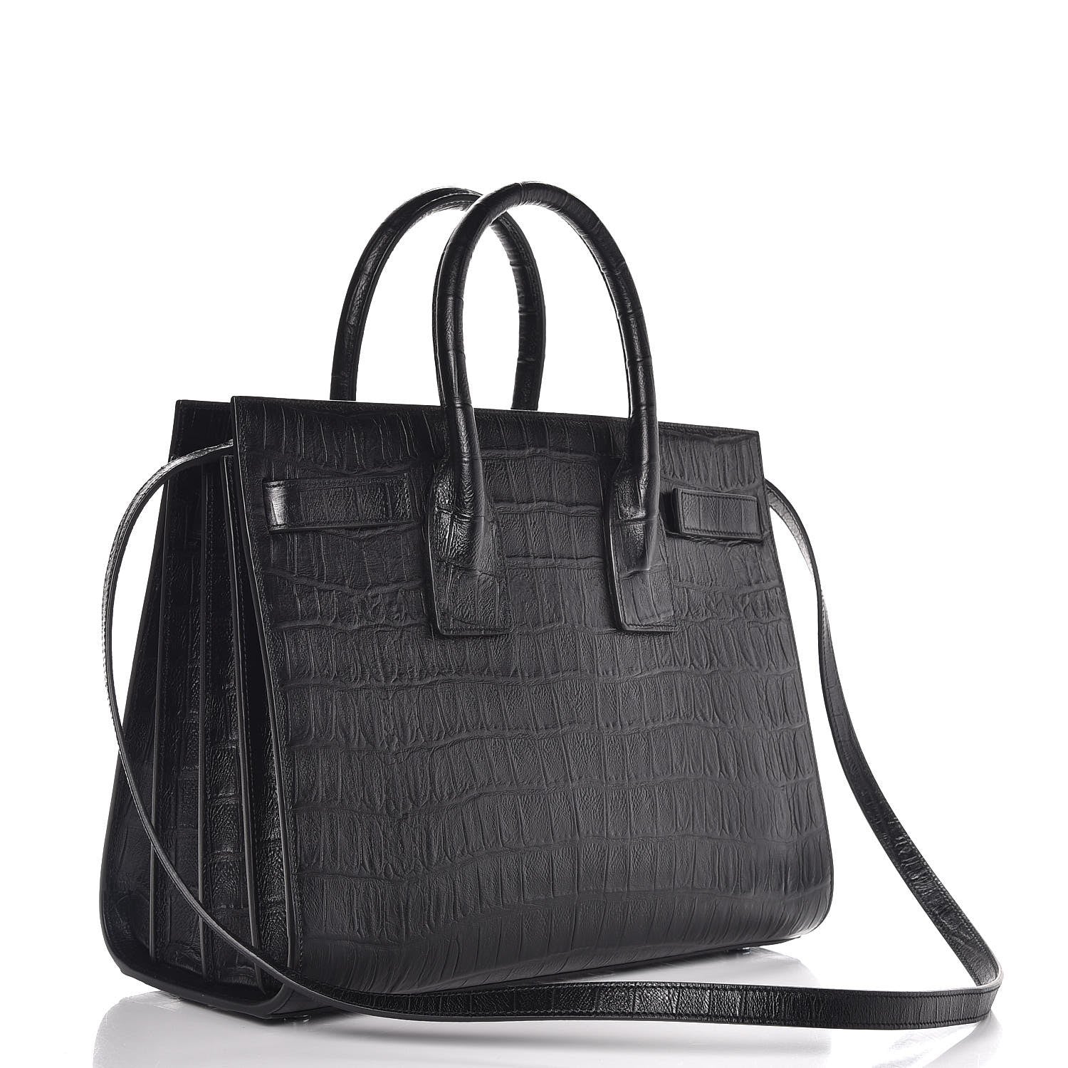 Saint Laurent Croc Calfskin Embossed Small Sac de Jour Black 3 of 7