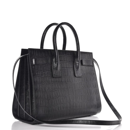 Saint Laurent Croc Calfskin Embossed Small Sac de Jour Black 3 of 7
