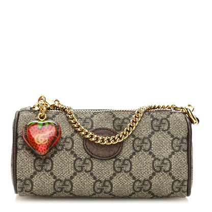 Gucci GG Supreme Monogram Strawberry Retro Interlocking G Barrel Coin Purse Beige Ebony 1 of 9