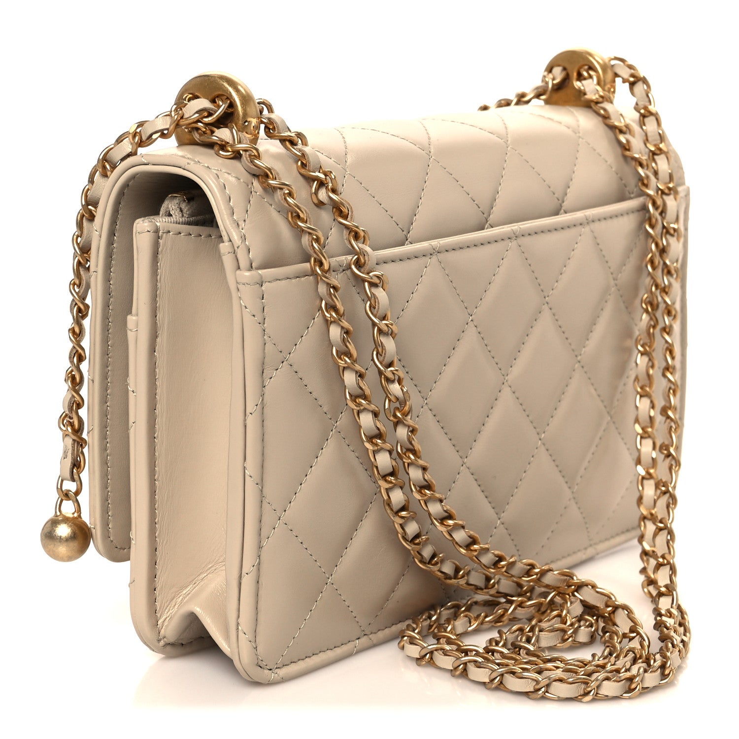 Chanel Calfskin Quilted Perfect Fit Wallet On Chain WOC Beige 3 of 11