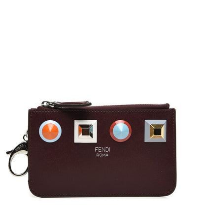 Fendi Vitello Liberty Studded Coin Pouch Key Case Bordeaux Multicolor 1 of 7