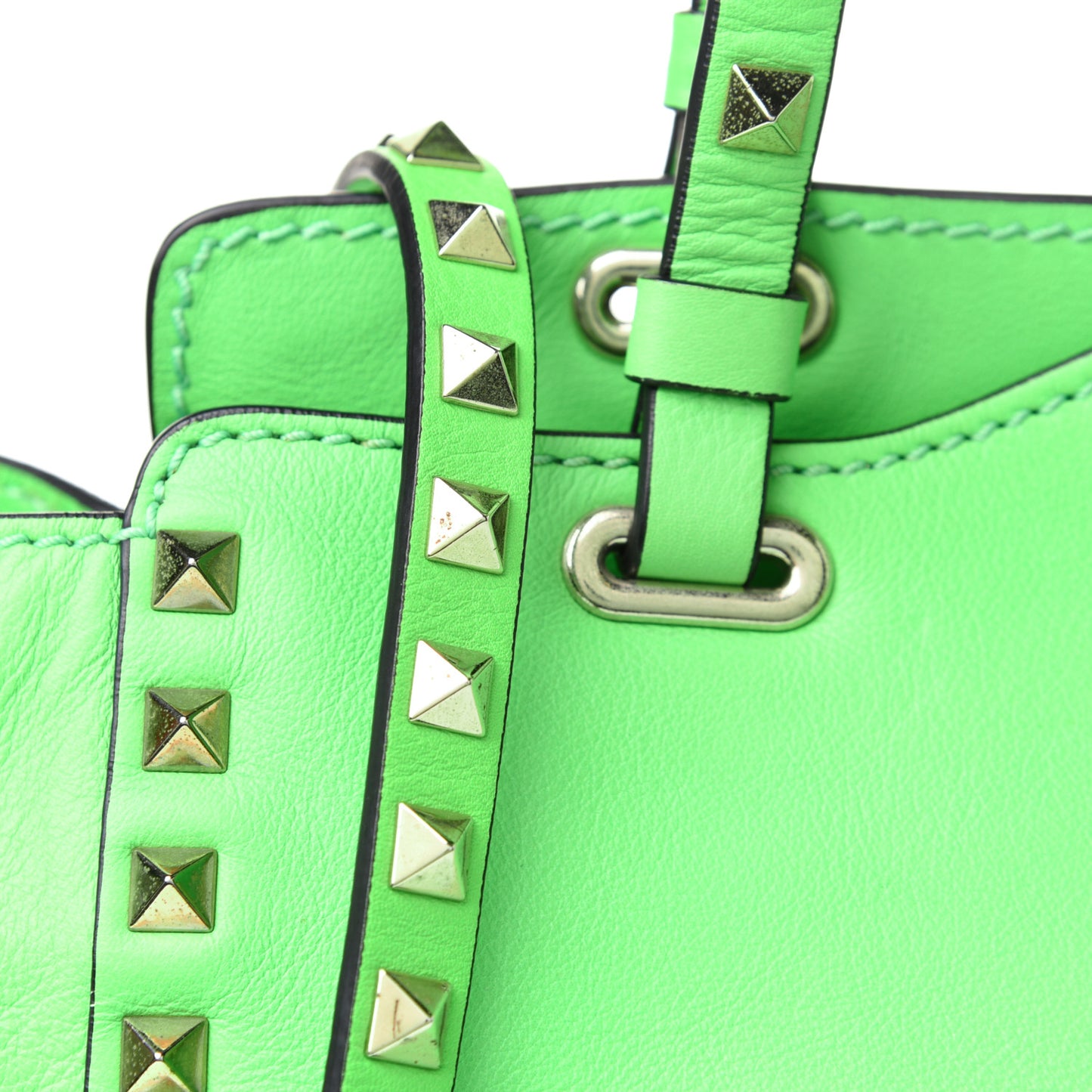 Vitello Small Rockstud Tote Green Fluo