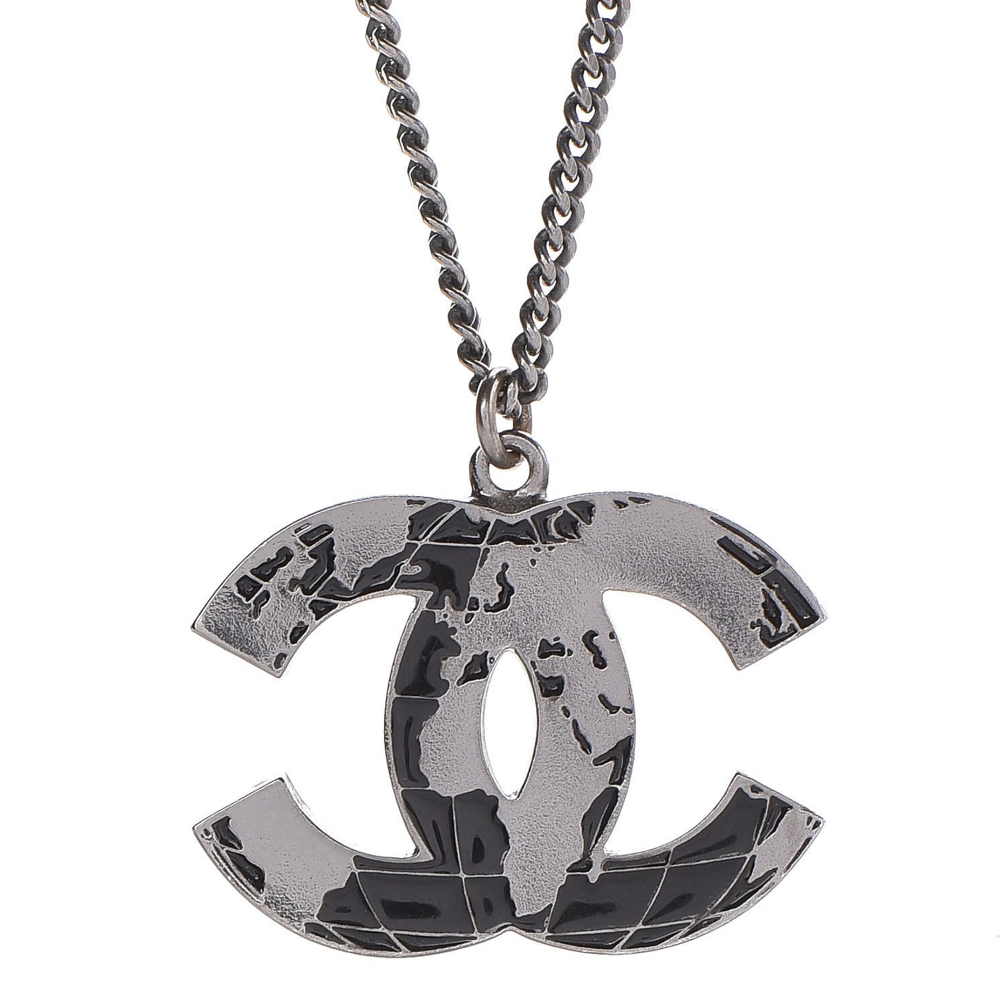 Enamel Map CC Pendant Necklace Dark Silver