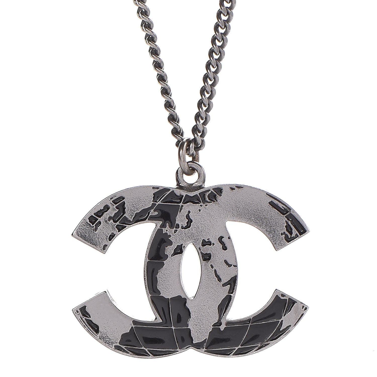 Chanel Enamel Map CC Pendant Necklace Dark Silver 4 of 6