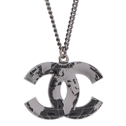 Chanel Enamel Map CC Pendant Necklace Dark Silver 4 of 6